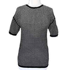 PORTS 1961 Black & White Open Knit Short Sleeve Sweater